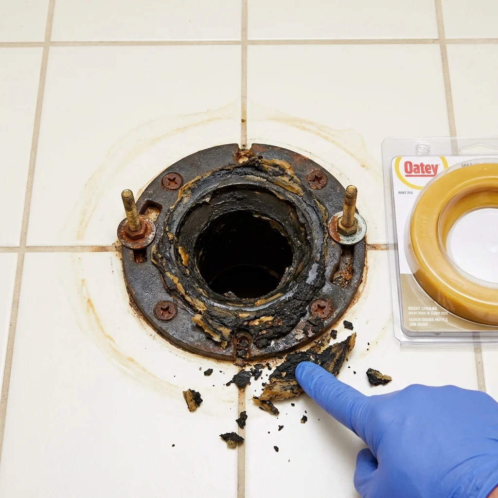 Failed wax ring showing water seepage at the base of a toilet in a Graton, CA home