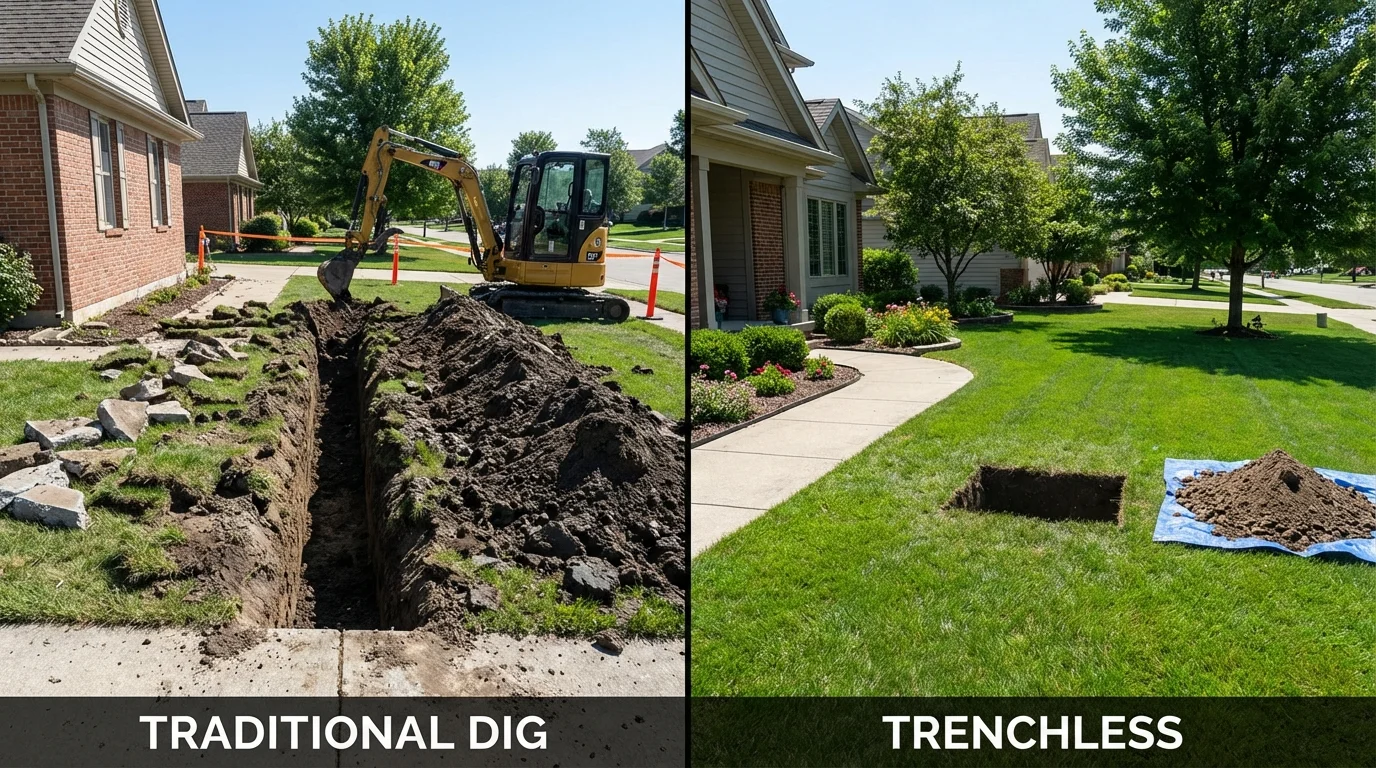 Trenchless sewer repair with minimal yard damage versus traditional excavation in Graton, CA